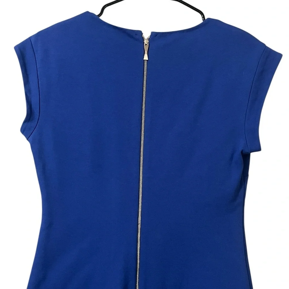 Kate Spade blue ponte knit a-line cap sleeve exposed back zipper mini dress